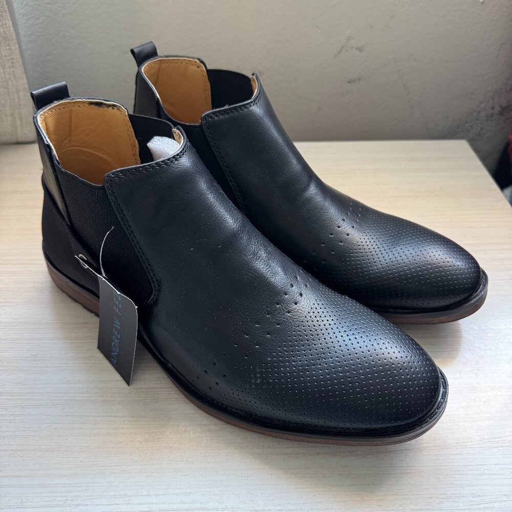 NWT Andrew Fezza Black Boots Dress Boots Men's Size 7.5 Chelsea Boot Western